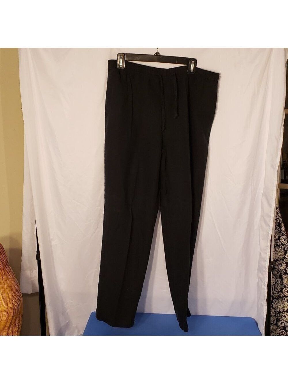Ladies VAN HEUSEN Elastic Waist w/Drawstring Linen Blend Pants in Black - S